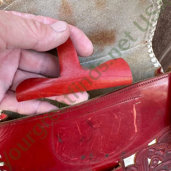 Vintage Mexican Red & White Leather Shoulder Bag Purse - Picture 5 of 14